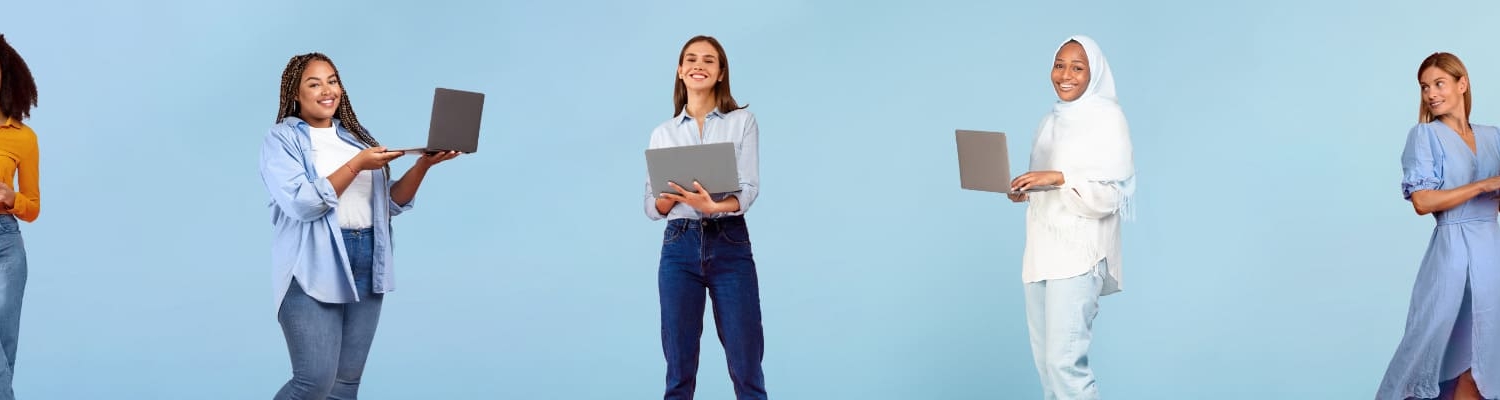 group-multiracial-young-women-study-remotely-with-laptop-computers